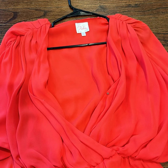 Parker Ruched Sleeve Red Dress - Picture 7 of 11